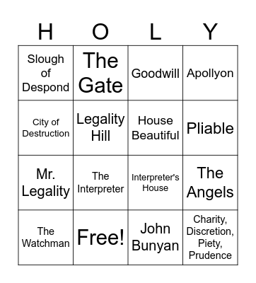 Pilgrim's Progress Bingo Card