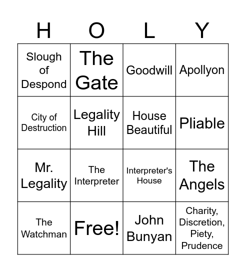 Pilgrim's Progress Bingo Card