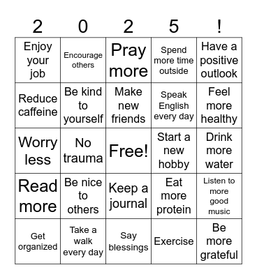 New Year of 2025 Bingo Card