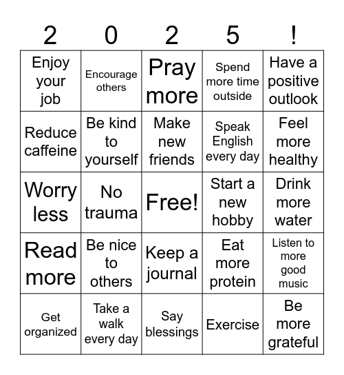 New Year of 2025 Bingo Card