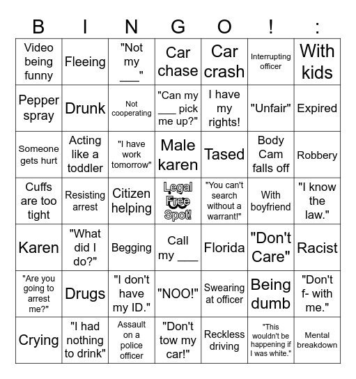 Body Cam Police Bingo (ULTIMATE) Bingo Card