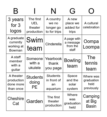 Yearbook Photos Scavenger Hunt Bingo Card