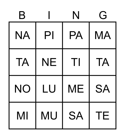 BINGO DE FONEMAS Bingo Card