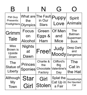 Reading Adventure BINGO Card