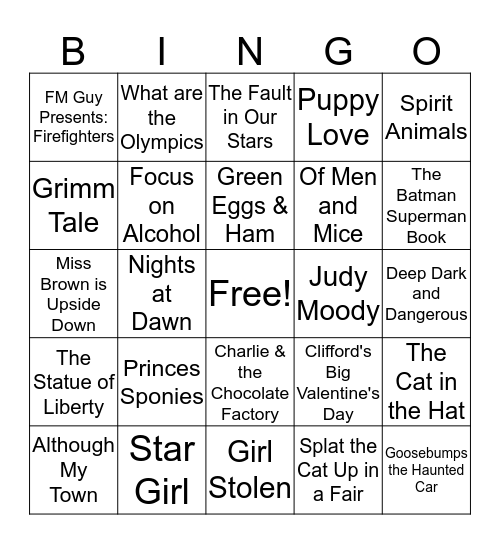 Reading Adventure BINGO Card