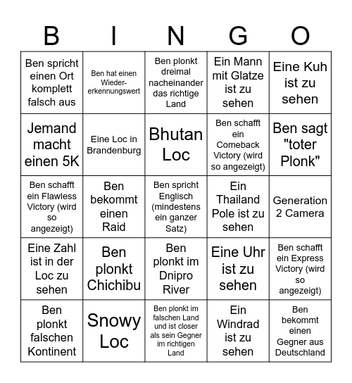 Ben Bingo Card