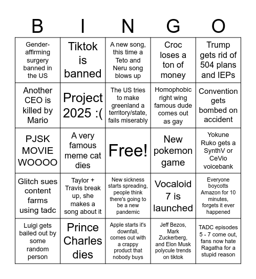 2025 bingo Card