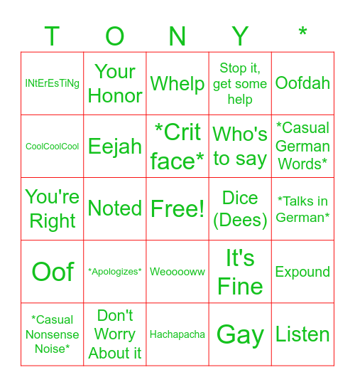 Tony-Isms #DM Bingo Card