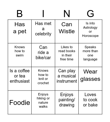 Icebreaker Bingo Card