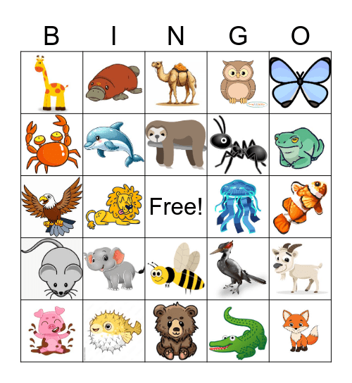 Animal Bingo Card