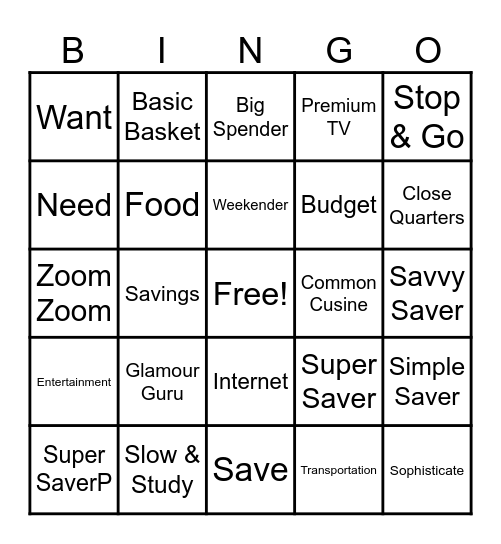 Budget Bingo Card