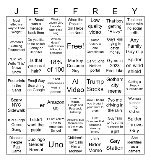 Jeffrey X Meme Compilation Bingo Card