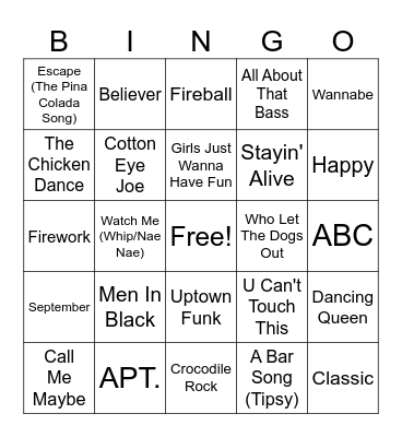 Music Bingo Round 1 Bingo Card