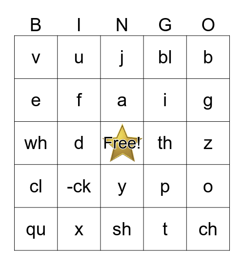 LP # 21: Phonics Bingo Card