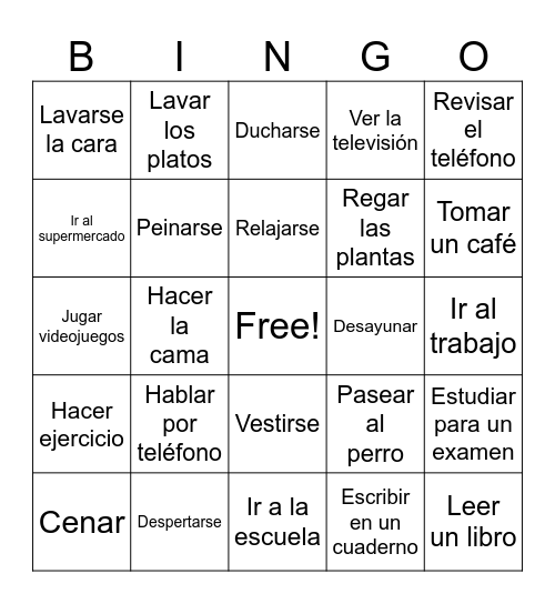 Verbos reflexivos y rutina diaria Bingo Card
