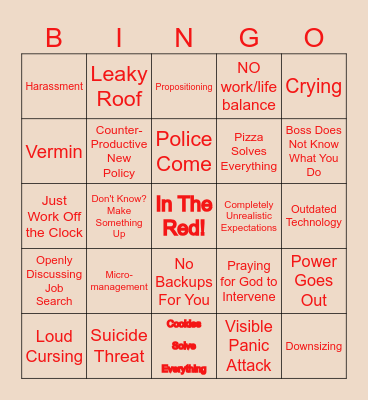 Toxic Workplace Bingo Card