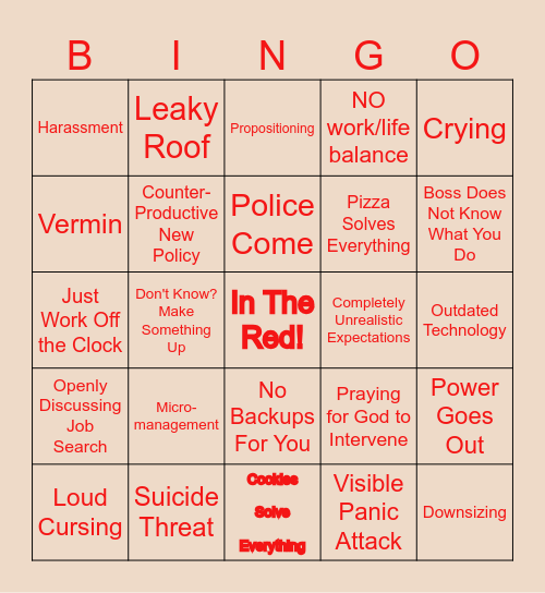 Toxic Workplace Bingo Card