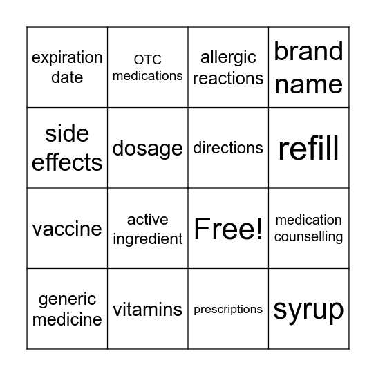 medication education BINGO Card