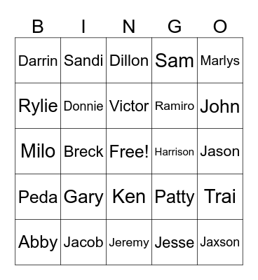 B&B Gates Bingo Card