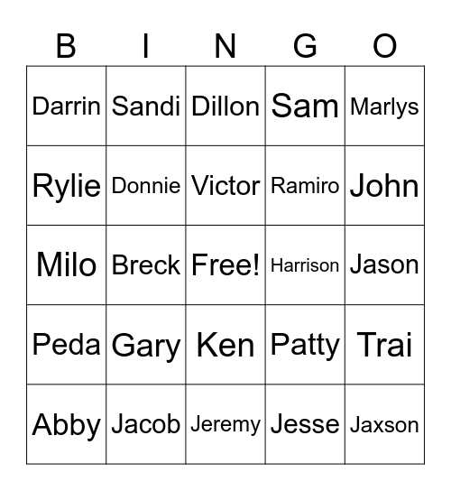 B&B Gates Bingo Card