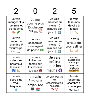 Les résolutions de Maddie Bingo Card