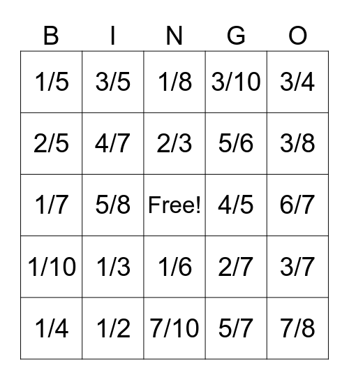 Simplifying fractions Bingo Card