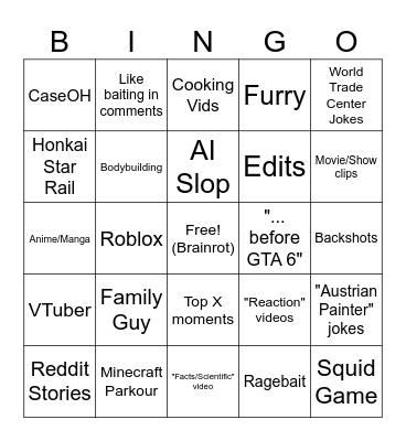 YT SHORTS tropes Bingo Card