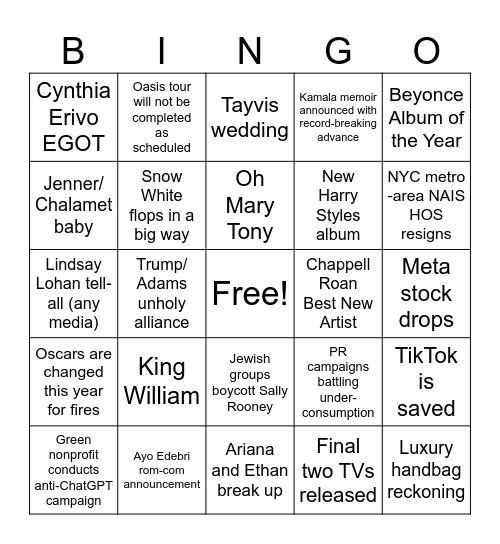 Susannah 2025 Bingo Card