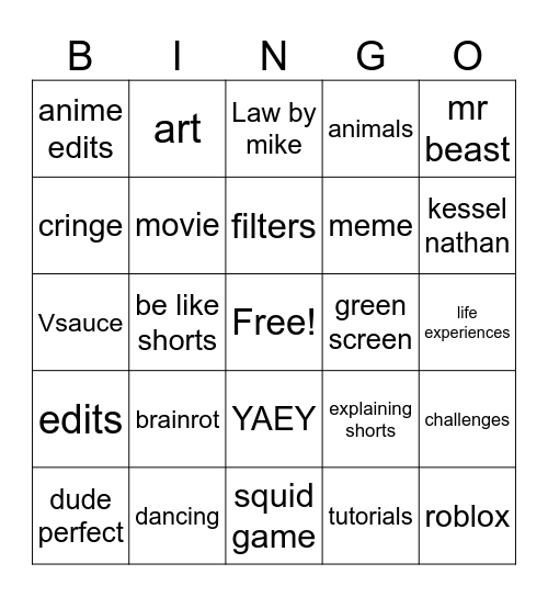 Untitled Bingo Card
