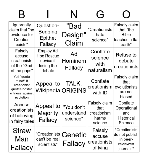 Anti-Creationist Bingo Card