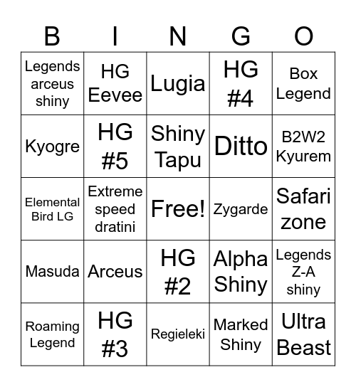 2025 Shinies Bingo Card