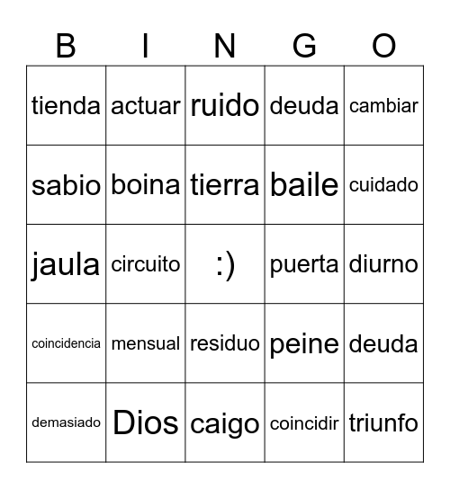 Diptongos Bingo Card