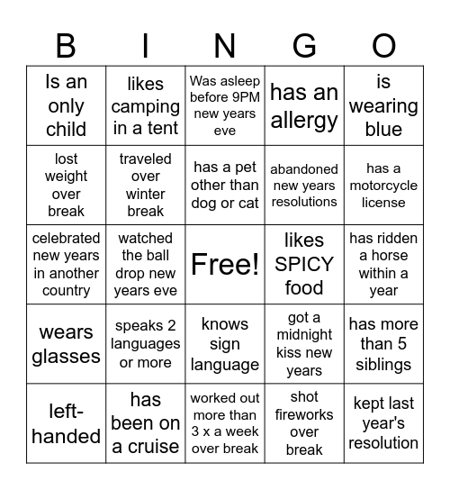 2025 - New Year Icebreaker Bingo Card