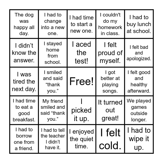 Cause & Effect Bingo! Bingo Card