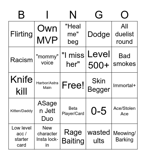 Valorant Bingo Card