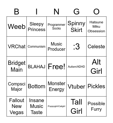 Trans Hobbies Bingo Card
