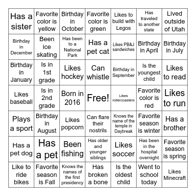 Get to know you Bingo Card