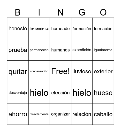 Vocabulario ISIP Lista 4 Bingo Card