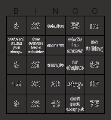 maths 🧮 Bingo Card
