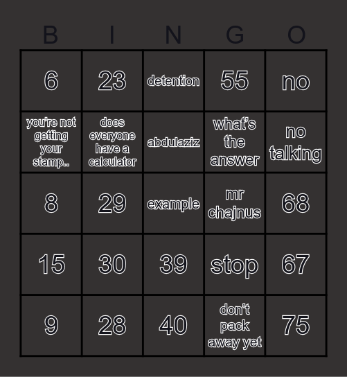 maths 🧮 Bingo Card