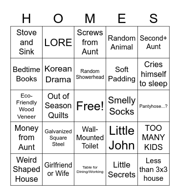 Home Design Bingo Card