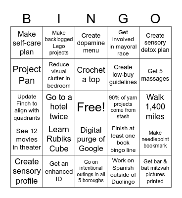 Susannah Goals 2025 Bingo Card
