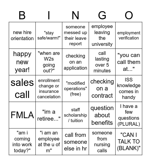 mellow is forced to answer calls on a snow day Bingo Card