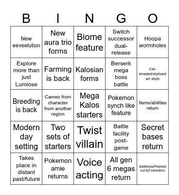 ZA Bingo Card
