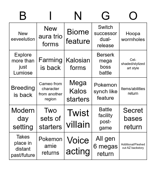 ZA Bingo Card