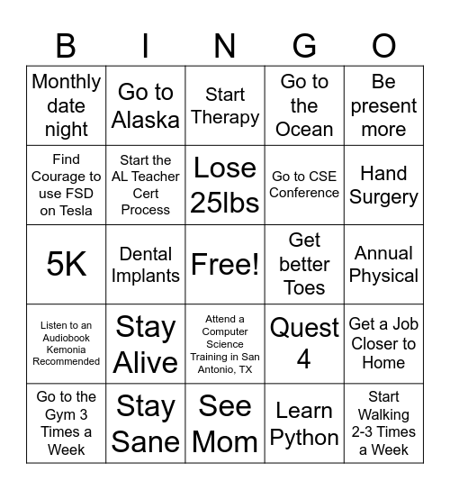 2025 Life Bingo Card
