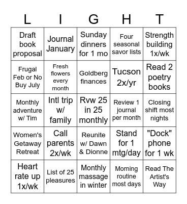 25 in 25 Bingo Card