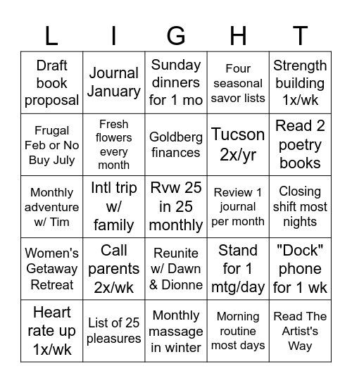 25 in 25 Bingo Card