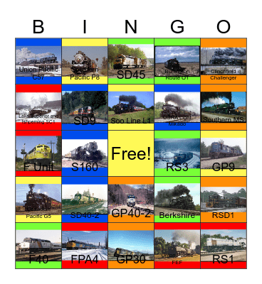 Holiday Trains Bingo Card