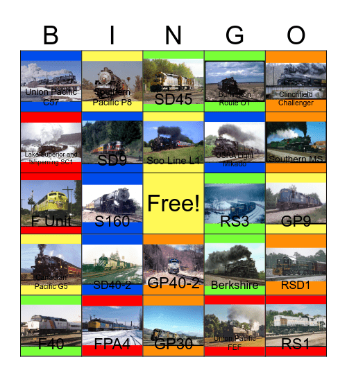 Holiday Trains Bingo Card